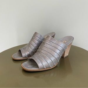 Paul Green Winston Pewter Gray Peep Toe High Heel Mule Sandal Womens Size 9